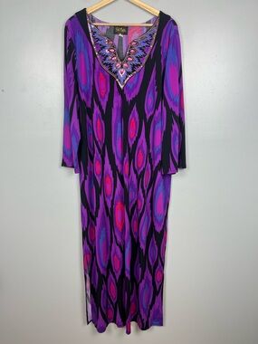 Bob Mackie purple & black sequins & jewels long kaftan style dress, large.